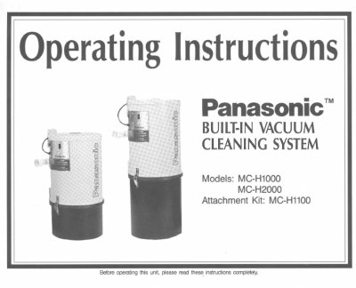 Panasonic MC-H1000/MC-H2000 Built-In Vacuum Cleaning System Operating Instructions - cover page