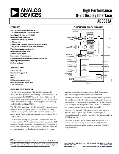 Analog Devices AD9983A Datasheet - cover page