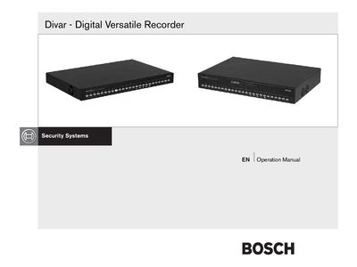 Bosch Divar Digital Versatile Recorder Operation Manual - cover page