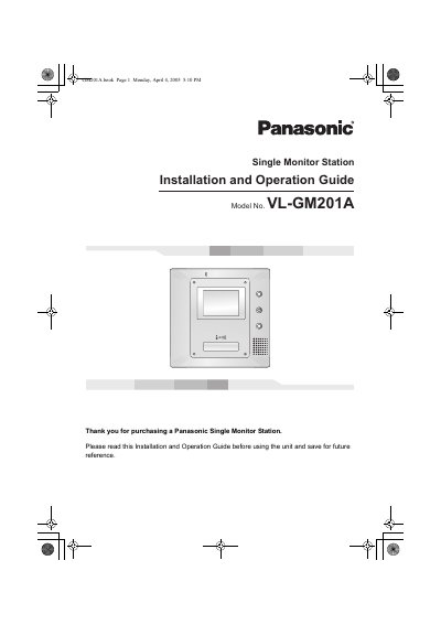 Panasonic VL-GM201A Single Monitor Station Installation and Operation Guide - cover page