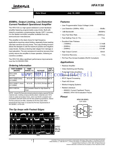 Intersil HFA1130 Datasheet - cover page
