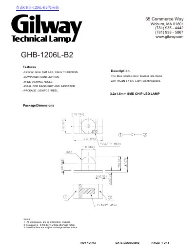 Gilway GHB-126L-B2 DATA SHEET - cover page
