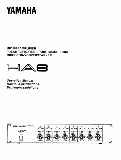 Yamaha HA8 Microphone/Line Amplifier Operation Manual - cover page