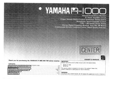 Yamaha R-1000 Stereo Receiver Owner's Manual