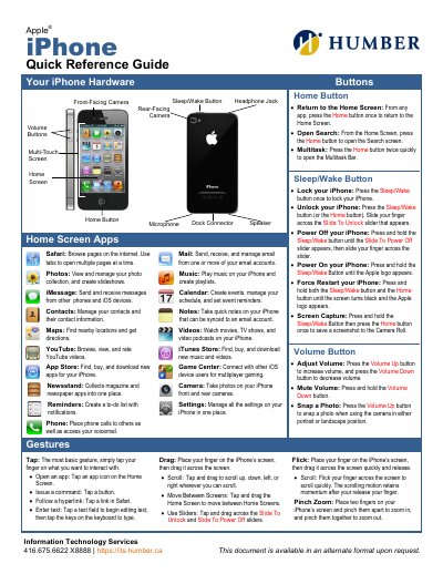 Apple iPhone Quick Reference Guide - cover page