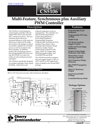 Cherry Semiconductor CS5106 Multi-Feature PWM Controller Datasheet - cover page