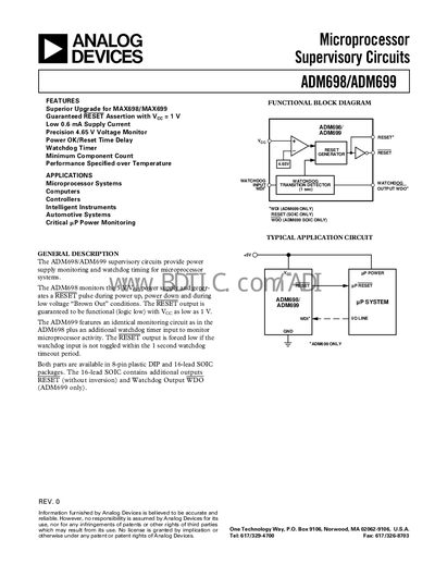 Analog Devices ADM698/ADM699 Datasheet - cover page