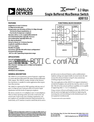 Analog Devices AD8153 Datasheet - cover page