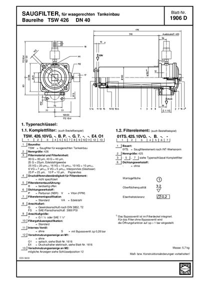 INTERNORMEN TSW 426 Suction Filter Technology Data - cover page