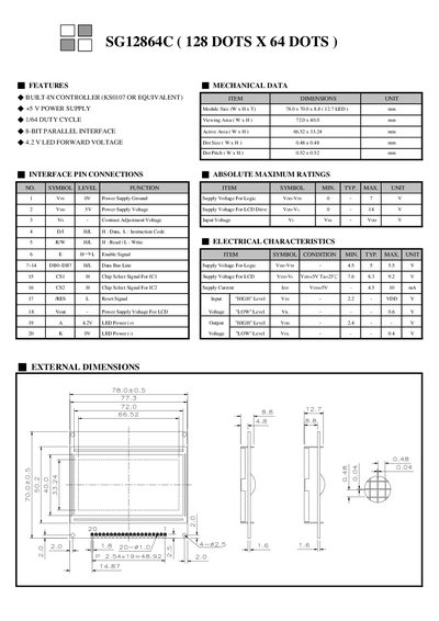 SG12864C 128x64 LCD Module Datasheet - cover page