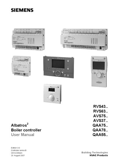 Siemens Boiler Controller Series (RVS43, RVS63, AVS75, AVS37, QAA75, QAA78, QAA55, Albatros 2) User Manual - cover page