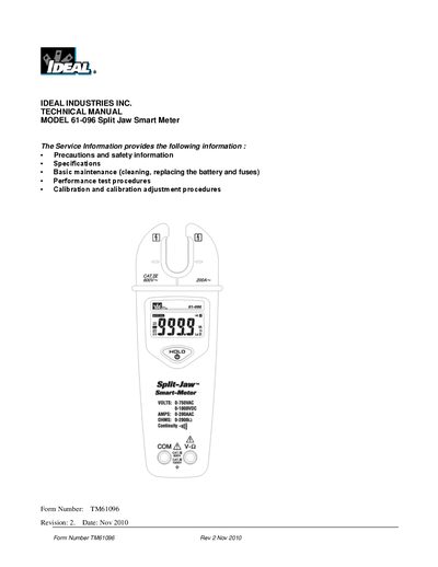 Ideal Industries 61-096 Split-Jaw Smart Meter Service Manual - cover page