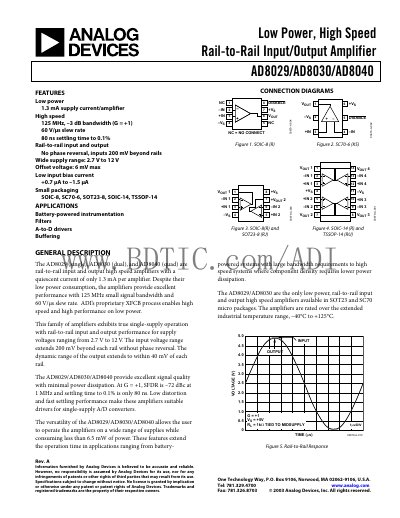 Analog Devices AD8029/AD8030/AD8040 Datasheet - cover page