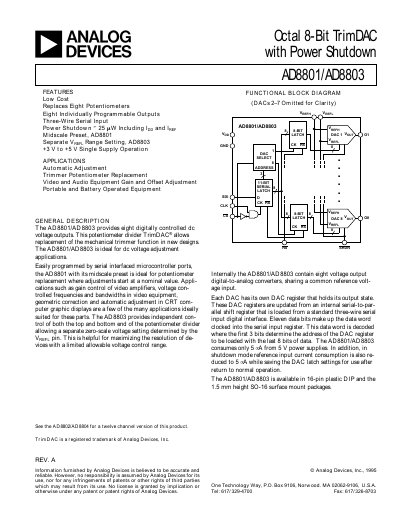Analog Devices AD8801/AD8803 Datasheet - cover page