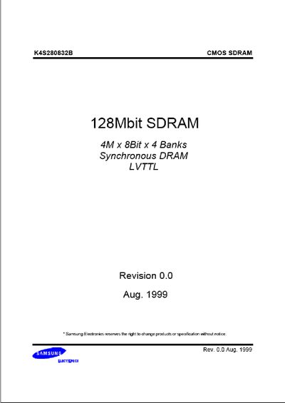 Samsung K4S280832B CMOS SDRAM Datasheet - cover page