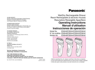 Panasonic ES8048/ES8044/ES8043/ES8042 Wet/Dry Shaver Operating Instructions - cover page