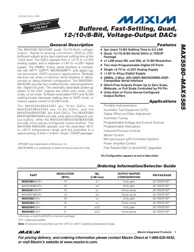 Maxim MAX5580–MAX5585 Quad DAC Datasheet - cover page