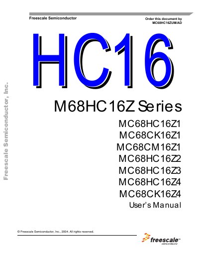 Freescale M68HC16Z Series User Manual - cover page