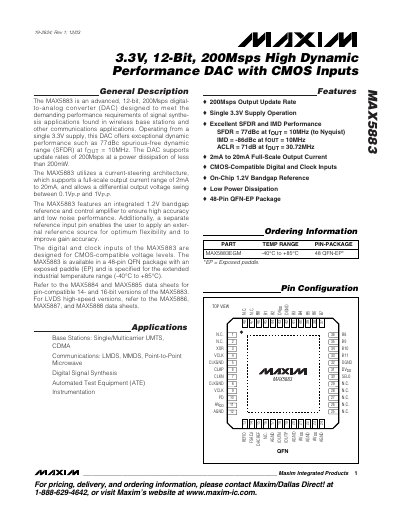 MAX5883 12‑Bit 200 Msps DAC Datasheet - cover page