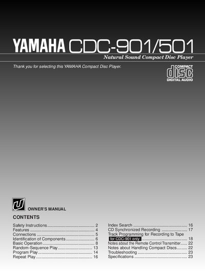 Yamaha CDC-901/501 Compact Disc Player Owner's Manual