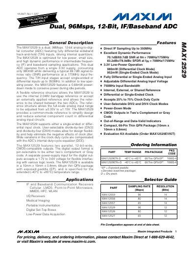 Maxim MAX12529 Dual 12‑Bit 96Msps IF/Baseband ADC Datasheet - cover page