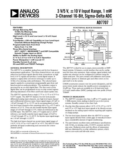 ANALOG DEVICES AD7707 3 V/5 V 610 V Input Range 1 mW 3-Channel 16-Bit Sigma-Delta ADC handbook - cover page