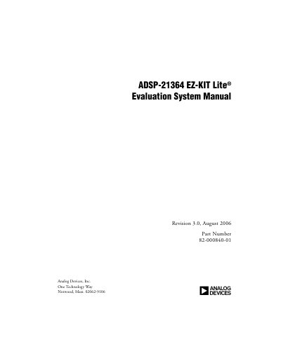 Analog Devices ADSP-21364 EZ-KIT Lite Evaluation System Manual - cover page