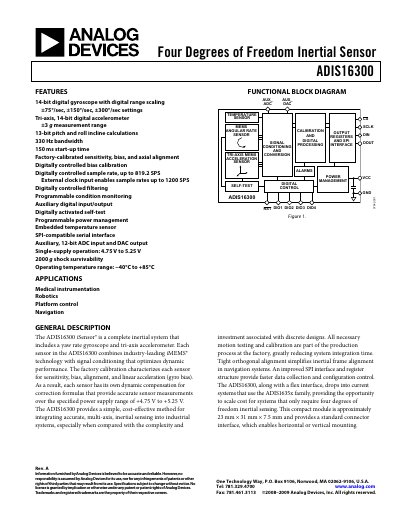 Analog Devices ADIS16300 Inertial Sensor User Manual Rev A - cover page
