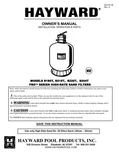 HAYWARD S180T Manual - cover page