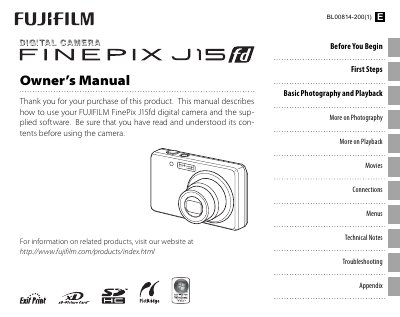 FUJI FILM FINEPIX J15fdcamera user manual - cover page