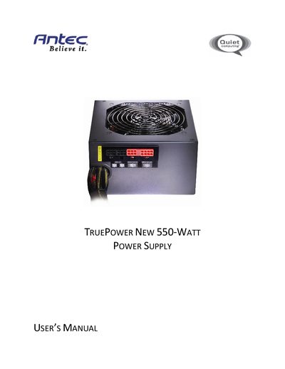 ANTEC TRUEPOWER NEW 550-WATT POWER SUPPLY Manual - cover page