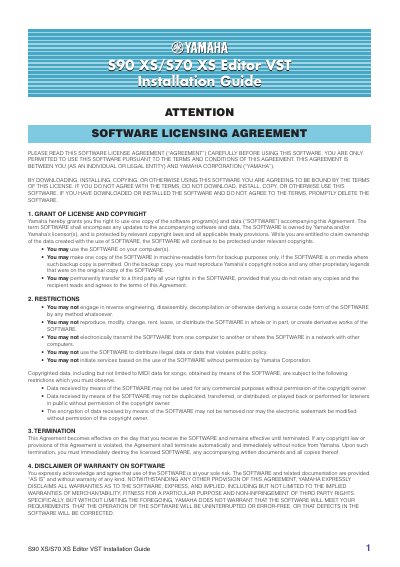 Yamaha S90 XS/S70 XS Editor VST Installation Guide - cover page