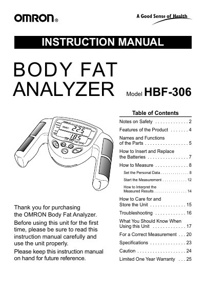 Omron HBF-306 Body Fat Analyzer Instruction Manual