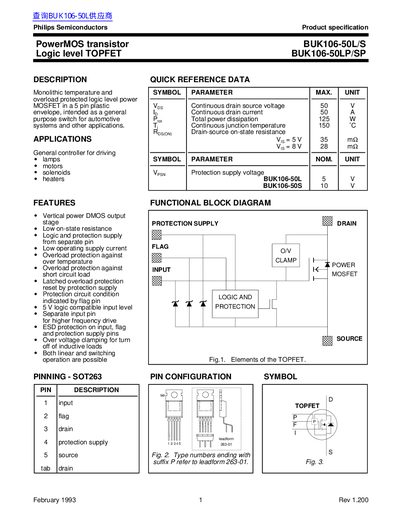 Philips BUK106-50L/S PowerMOS Transistor Datasheet - cover page