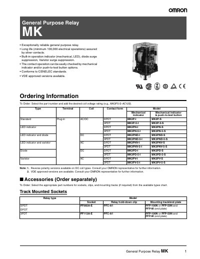 Omron MK General Purpose Relay Service Manual - cover page