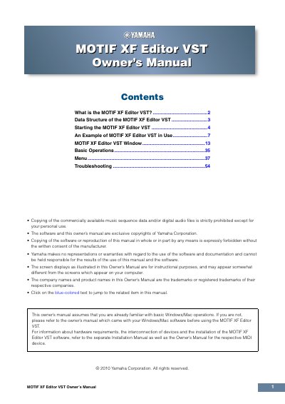 Yamaha MOTIF XF Editor VST Installation Guide - cover page