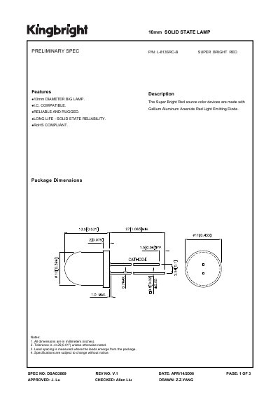 KINGBRIGHT DSAG3809 Manual - cover page