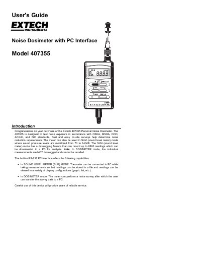 Extech 407355 Noise Dosimeter User Guide - cover page