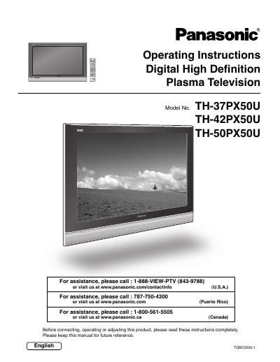 PanasonicTH-37PX50U/TH-42PX50U/TH-50PX50U Manual