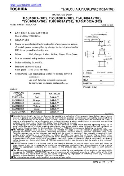 TOSHIBA TLSU1102A(T02)/TLOU1102A(T02)/TLYU1102A(T02)/TLGU1102A(T02)/TLPGU1102A(T02) Manual(1)