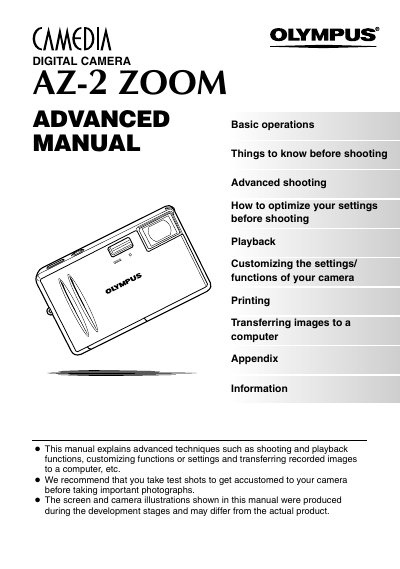 Olympus AZ-2 ZOOM Digital Camera Basic Manual - cover page