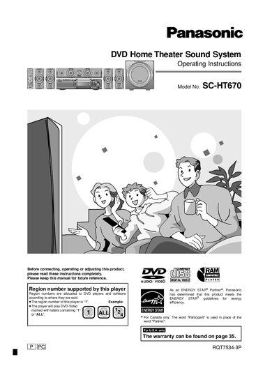 Panasonic SC-HT670 DVD Home Theater Sound System Operating Instructions - cover page