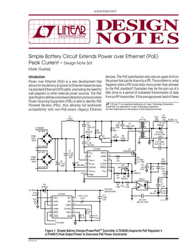Linear Technology Design Note 361 Simple Battery Circuit Extends PoE Peak Current - cover page