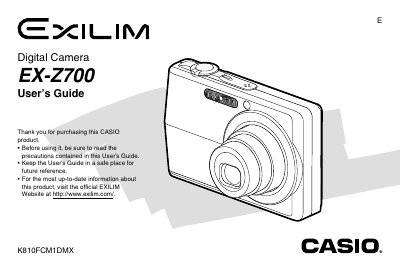 Casio EX-Z700 Digital Camera User's Guide - cover page