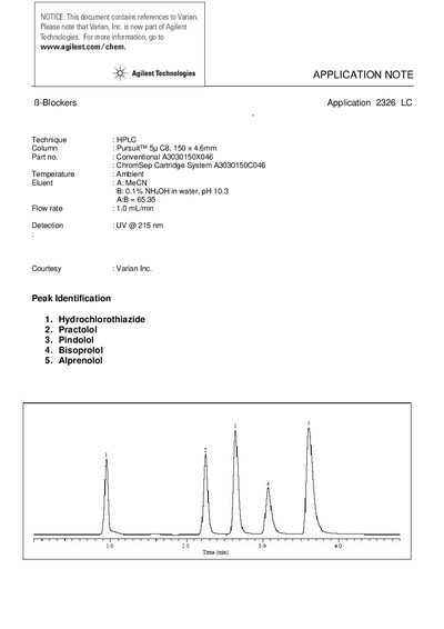 Agilent Application Note 2326 LC: Analysis of Beta-Blockers by HPLC - cover page