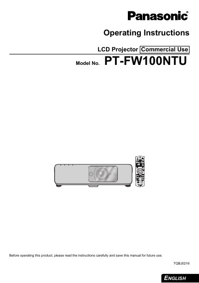 Panasonic PTFW100NTU-MUL Manual - cover page