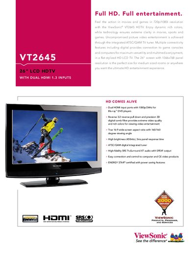 ViewSonic VT2645 HDTV User Manual - cover page