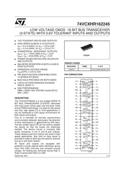 ST 74VCXHR162245TTR Manual - cover page