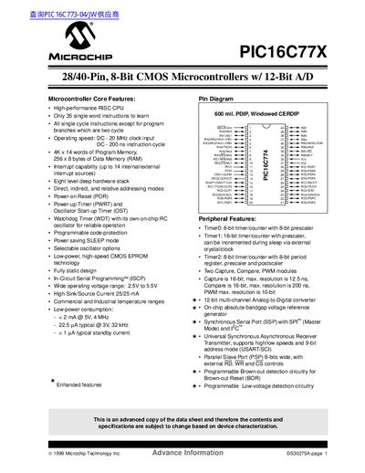 MICROCHIP PIC16C77X 28/40-Pin 8-Bit CMOS Microcontrollers w/ 12-Bit A/D handbook - cover page