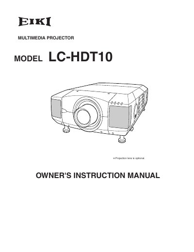 EIKI LC-HDT10 Multimedia Projector Owner's Instruction Manual - cover page